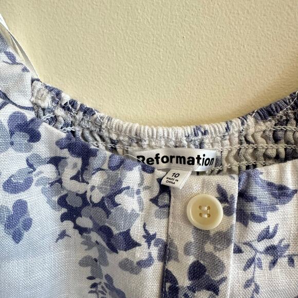 Reformation Teya Linen Two Piece Lupine Size 10 Skirt Crop Top Floral White Blue - Picture 5 of 16